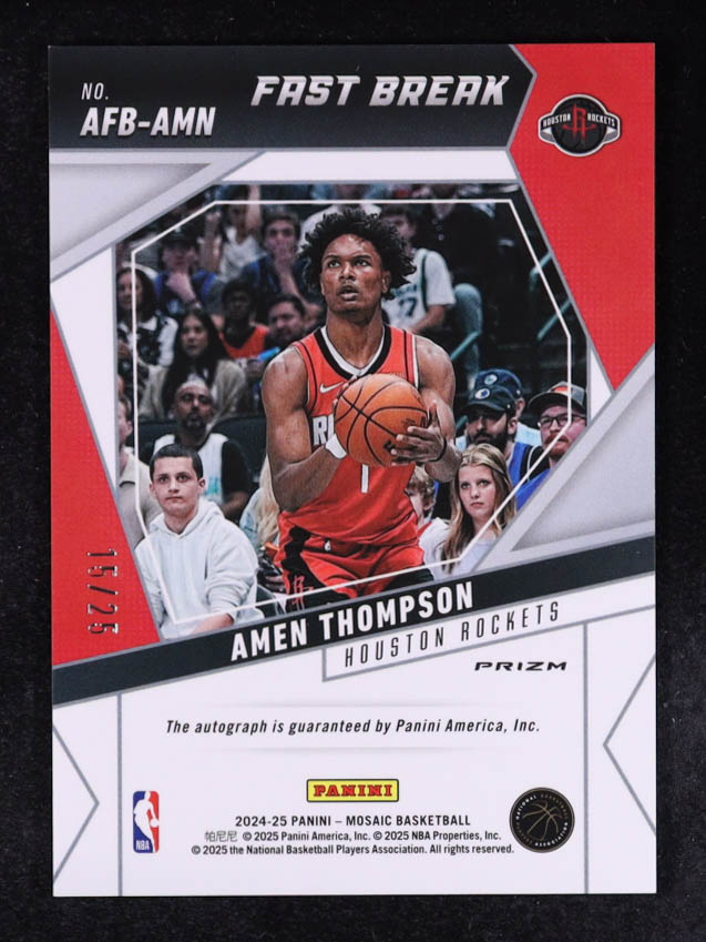 Amen Thompson 2024-25 Panini Mosaic Autographs Fast Break Blue #45 #15/25 at PristineAuction.com Amen Thompson 2024-25 Panini Mosaic Autographs Fast Break Blue #45 #15/25 at PristineAuction.com