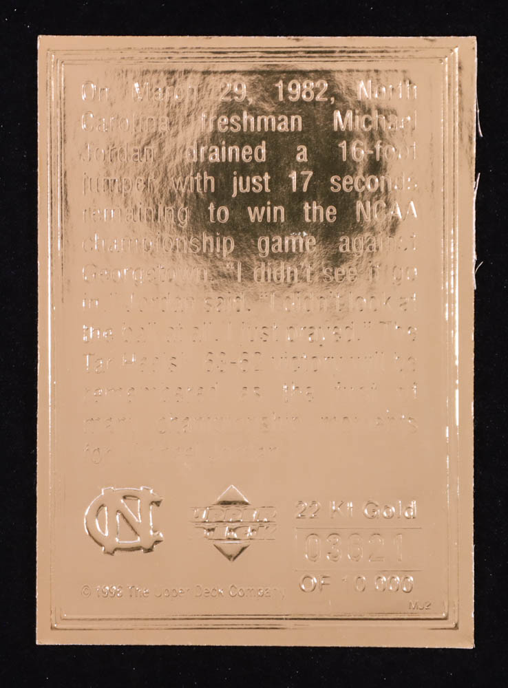 Michael Jordan 1996 Upper Deck Collectibles 22KT Gold / The Shot #/10,000 at PristineAuction.com Michael Jordan 1996 Upper Deck Collectibles 22KT Gold / The Shot #/10,000 at PristineAuction.com