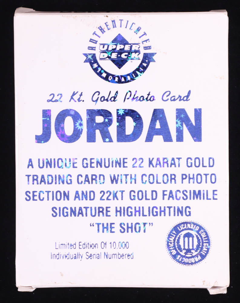 Michael Jordan 1996 Upper Deck Collectibles 22KT Gold / The Shot #/10,000 at PristineAuction.com Michael Jordan 1996 Upper Deck Collectibles 22KT Gold / The Shot #/10,000 at PristineAuction.com