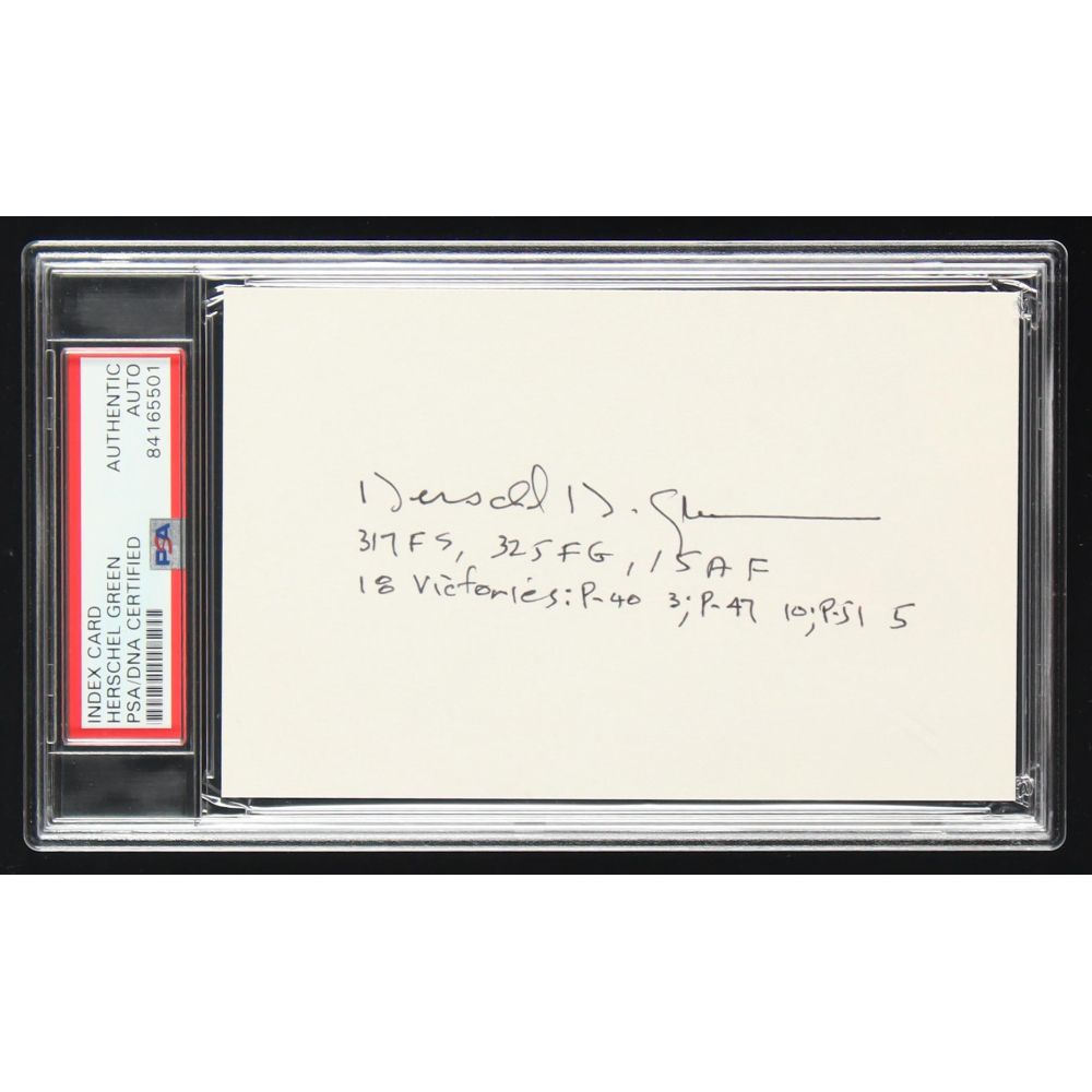 Herschel Green Signed Index Card With Military Career Stats Inscription (PSA) at PristineAuction.com