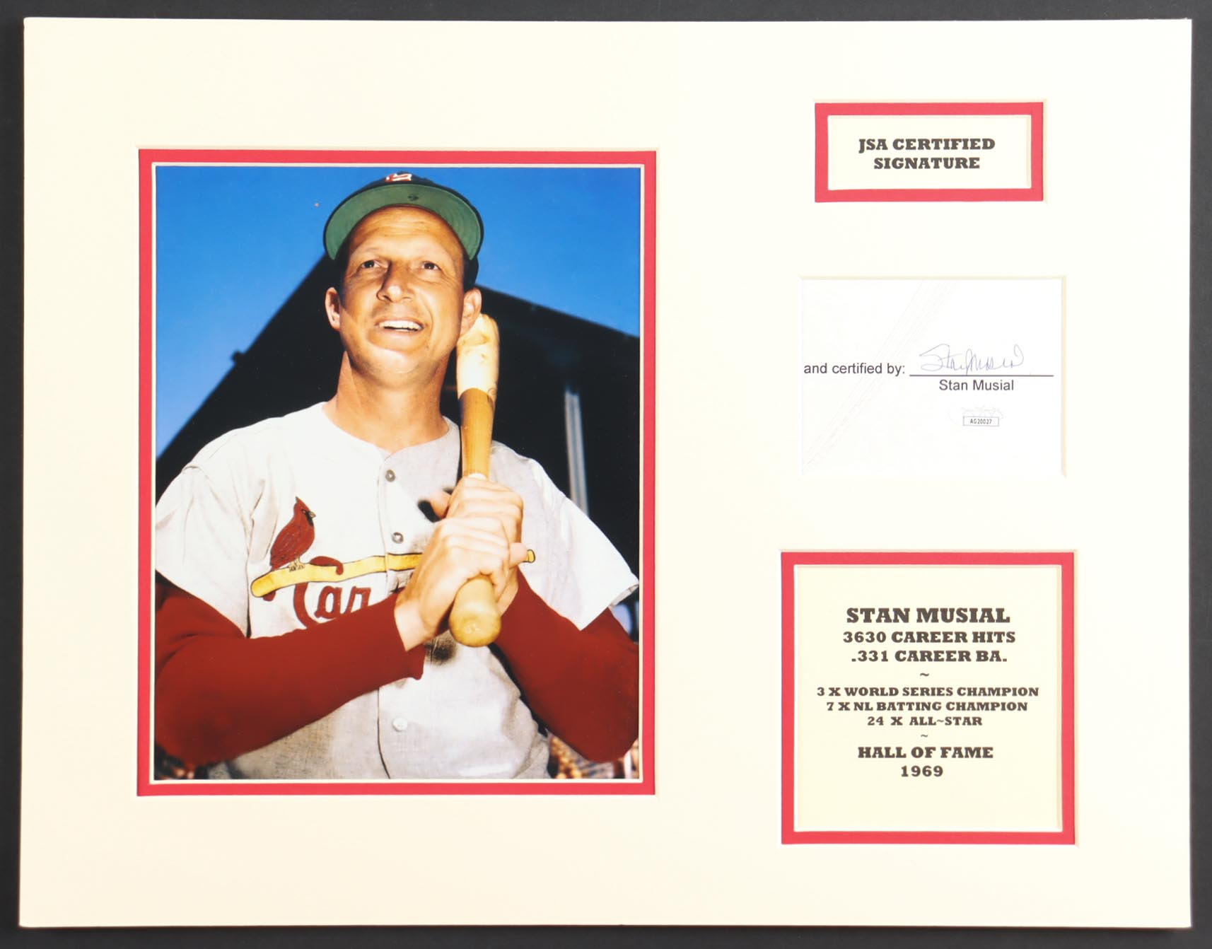 Stan Musial Signed Cardinals 14x18 Custom Matted Cut Display (JSA) at PristineAuction.com Stan Musial Signed Cardinals 14x18 Custom Matted Cut Display (JSA) at PristineAuction.com