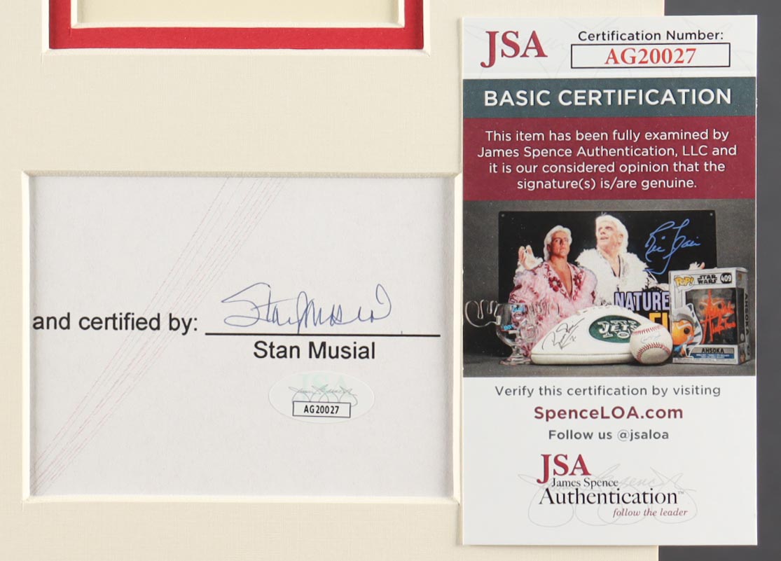 Stan Musial Signed Cardinals 14x18 Custom Matted Cut Display (JSA) at PristineAuction.com Stan Musial Signed Cardinals 14x18 Custom Matted Cut Display (JSA) at PristineAuction.com