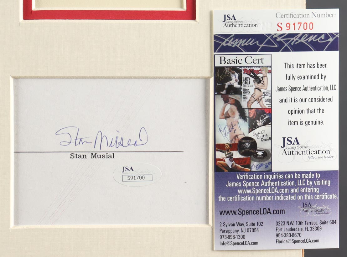 Stan Musial Signed Cardinals 14x18 Custom Matted Cut Display (JSA) at PristineAuction.com Stan Musial Signed Cardinals 14x18 Custom Matted Cut Display (JSA) at PristineAuction.com