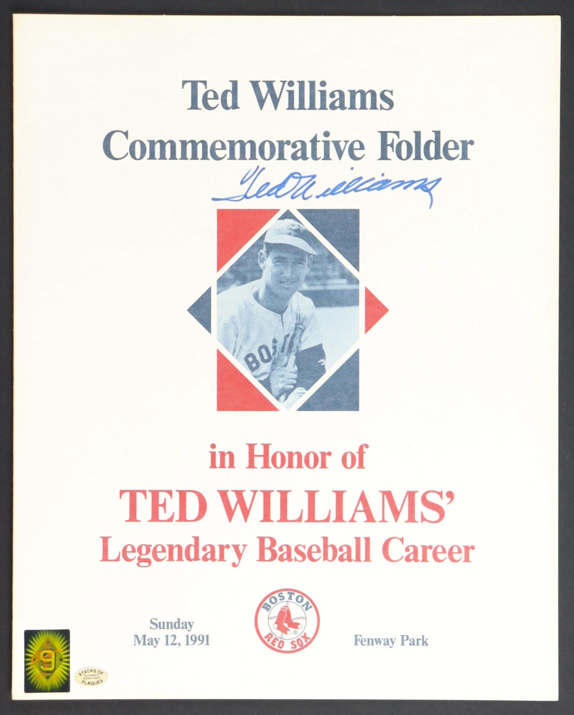 Ted Williams Signed Commemorative Folder (Williams & SoP) at PristineAuction.com Ted Williams Signed Commemorative Folder (Williams & SoP) at PristineAuction.com