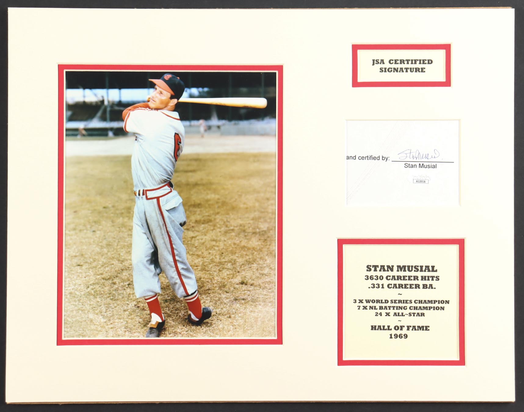 Stan Musial Signed Cardinals 14x18 Custom Matted Cut Display (JSA) at PristineAuction.com Stan Musial Signed Cardinals 14x18 Custom Matted Cut Display (JSA) at PristineAuction.com
