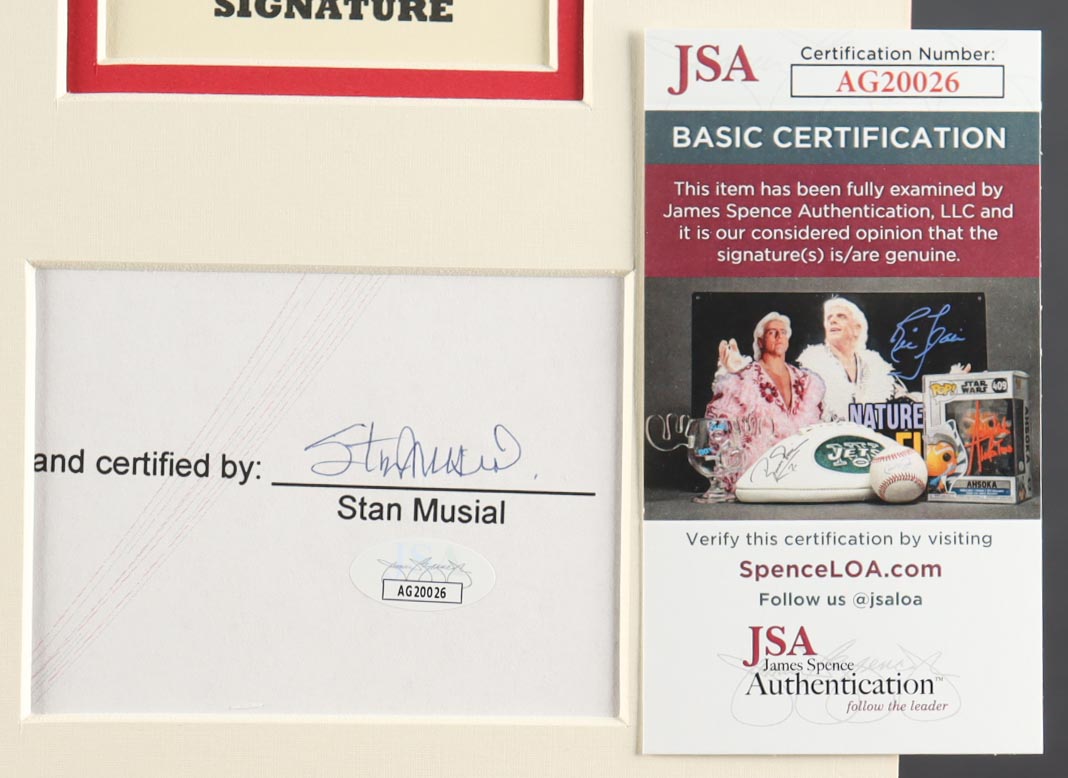 Stan Musial Signed Cardinals 14x18 Custom Matted Cut Display (JSA) at PristineAuction.com Stan Musial Signed Cardinals 14x18 Custom Matted Cut Display (JSA) at PristineAuction.com