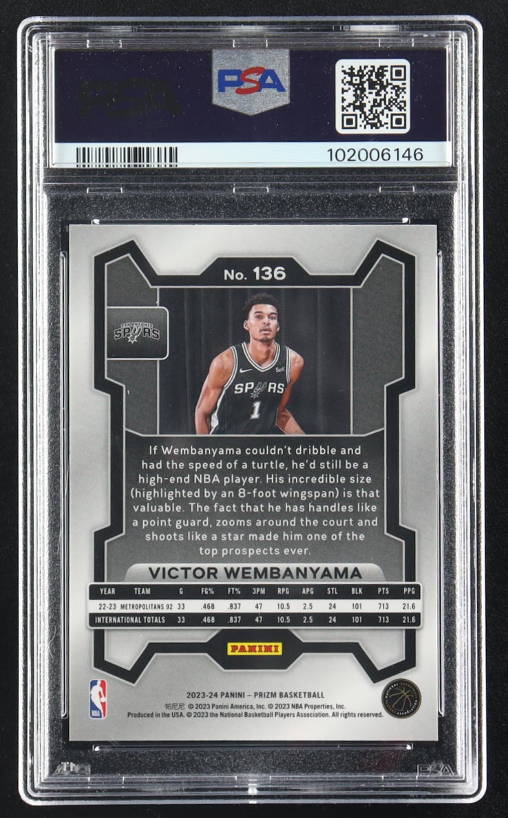 Victor Wembanyama 2023 Panini Prizm #136 RC (PSA 10) at PristineAuction.com Victor Wembanyama 2023 Panini Prizm #136 RC (PSA 10) at PristineAuction.com