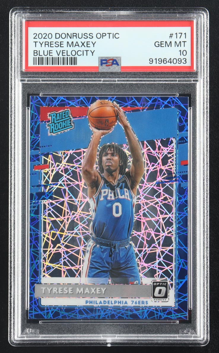 Tyrese Maxey 2020-21 Donruss Optic Blue Velocity #171 RR RC (PSA 10) at PristineAuction.com Tyrese Maxey 2020-21 Donruss Optic Blue Velocity #171 RR RC (PSA 10) at PristineAuction.com