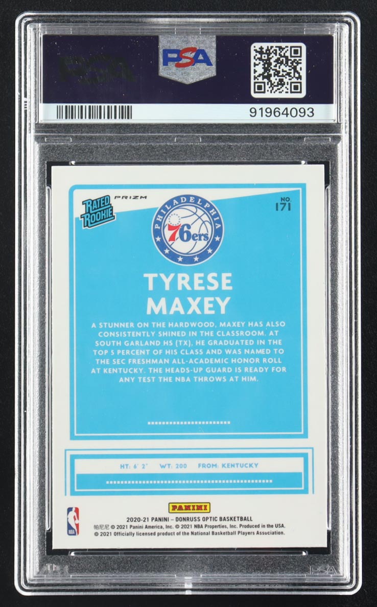 Tyrese Maxey 2020-21 Donruss Optic Blue Velocity #171 RR RC (PSA 10) at PristineAuction.com Tyrese Maxey 2020-21 Donruss Optic Blue Velocity #171 RR RC (PSA 10) at PristineAuction.com