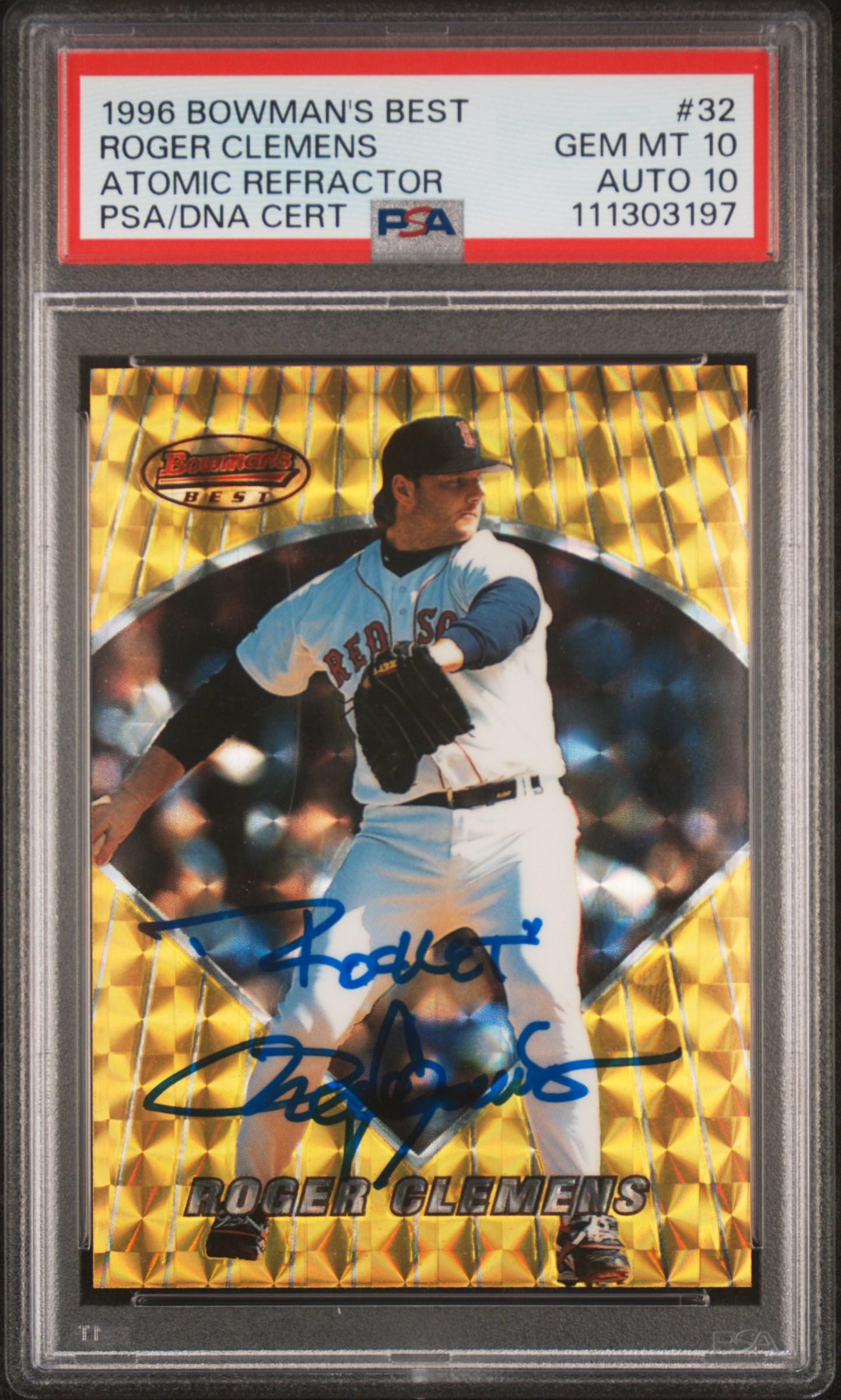 "Rocket" Roger Clemens Signed 1996 Bowman's Best Atomic Refractor #32 (PSA 10 | Auto 10) at PristineAuction.com "Rocket" Roger Clemens Signed 1996 Bowman's Best Atomic Refractor #32 (PSA 10 | Auto 10) at PristineAuction.com
