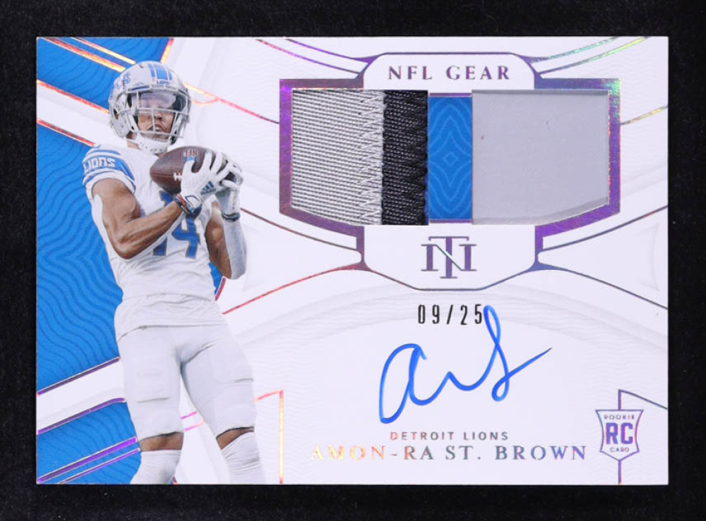 Amon-Ra St. Brown 2021 Panini National Treasures Rookie NFL Gear Signature Combos Holo Silver #28 RC #09/25