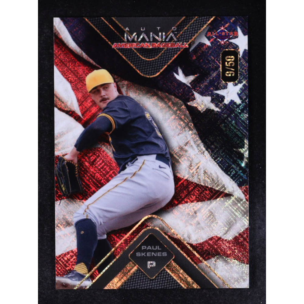 Paul Skenes 2024 Wild Card Auto Mania American Baseball Flag Shimmer #AMAT-PS3 #9/50 RC at PristineAuction.com