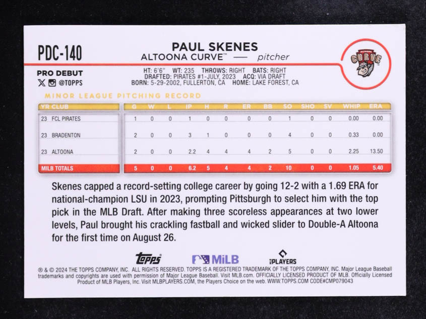 Paul Skenes 2024 Topps Pro Debut Chrome #PDC140 RC at PristineAuction.com Paul Skenes 2024 Topps Pro Debut Chrome #PDC140 RC at PristineAuction.com
