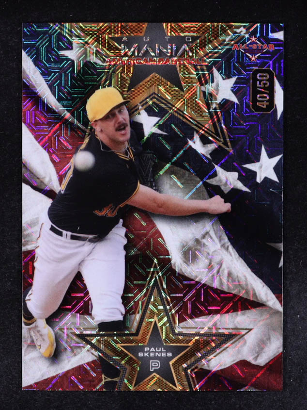 Paul Skenes 2024 Wild Card Auto Mania American Baseball American Flag Mojo #AMAS-PS2 #40/50 RC at PristineAuction.com Paul Skenes 2024 Wild Card Auto Mania American Baseball American Flag Mojo #AMAS-PS2 #40/50 RC at PristineAuction.com