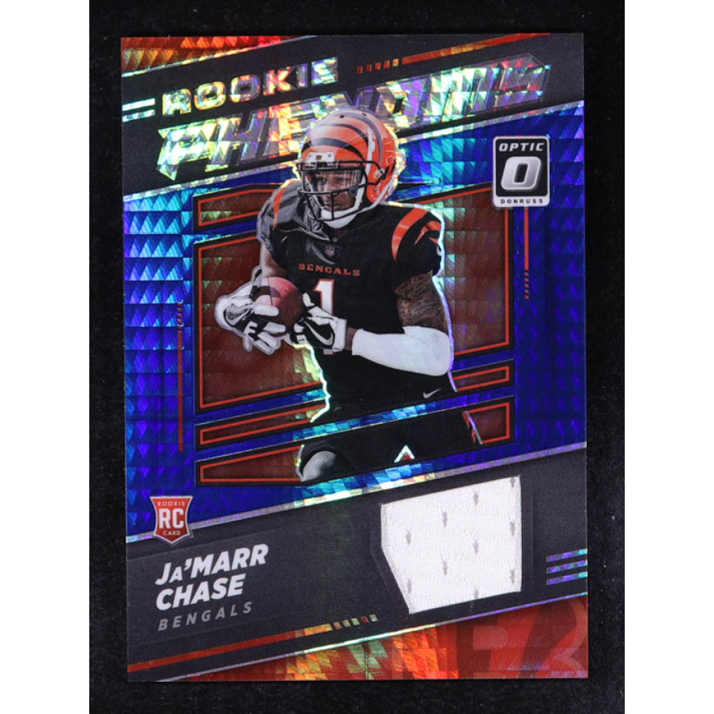 Ja'Marr Chase 2021 Donruss Optic Rookie Phenoms Jerseys Blue Hyper #7 RC at PristineAuction.com