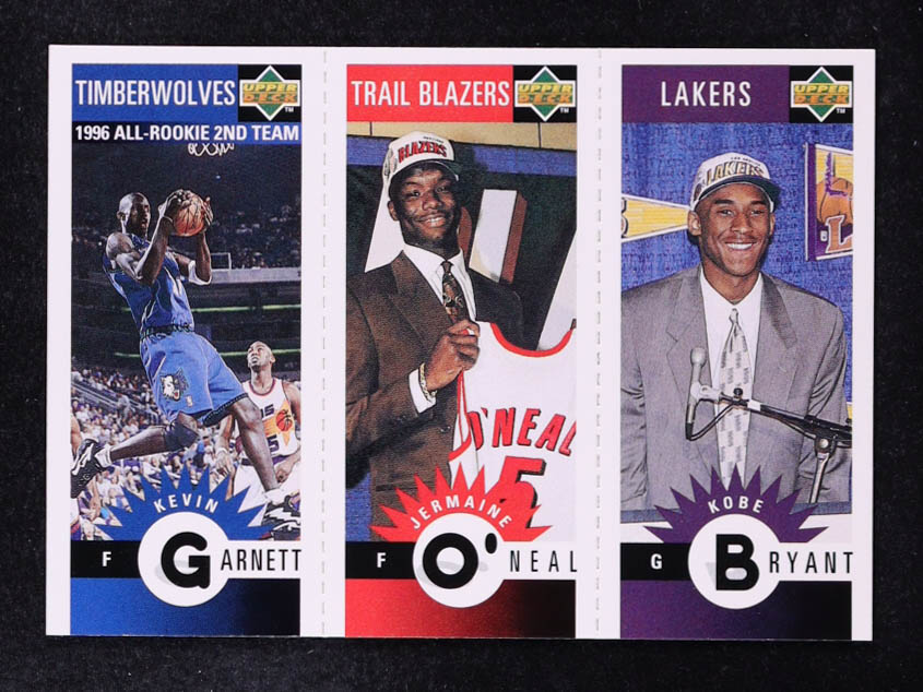 Kobe Bryant RC / Jermaine O'Neal RC / Kevin Garnett 1996-97 Collector's Choice Mini-Cards #M129-158-139 at PristineAuction.com Kobe Bryant RC / Jermaine O'Neal RC / Kevin Garnett 1996-97 Collector's Choice Mini-Cards #M129-158-139 at PristineAuction.com
