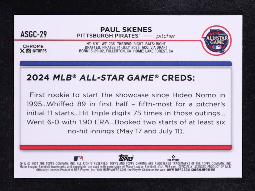 Paul Skenes 2024 Topps Chrome Update '24 All-Star Game #ASGC29 RC at PristineAuction.com Paul Skenes 2024 Topps Chrome Update '24 All-Star Game #ASGC29 RC at PristineAuction.com