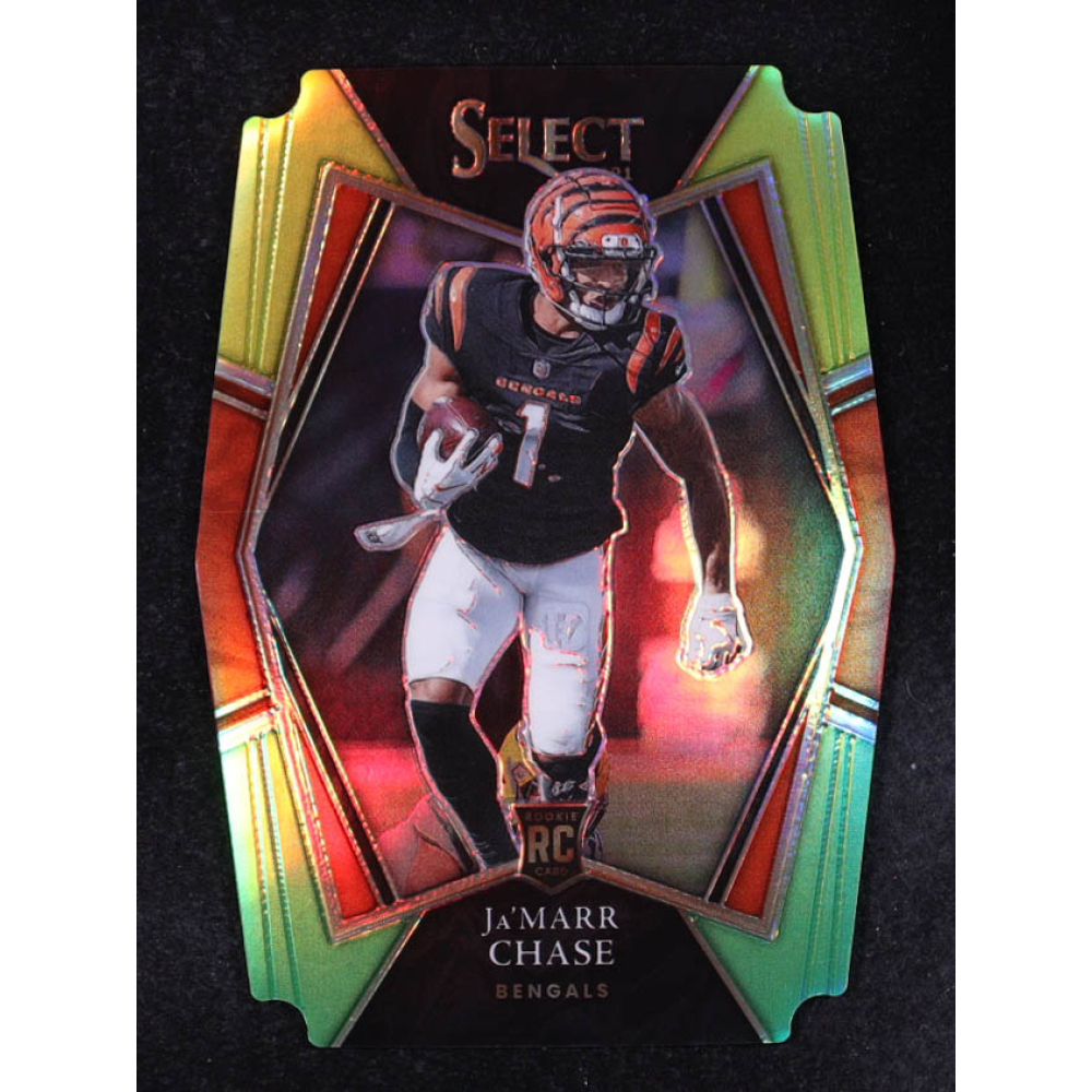 Ja'Marr Chase 2021 Select Prizm Green and Yellow Die Cut #147 RC at PristineAuction.com