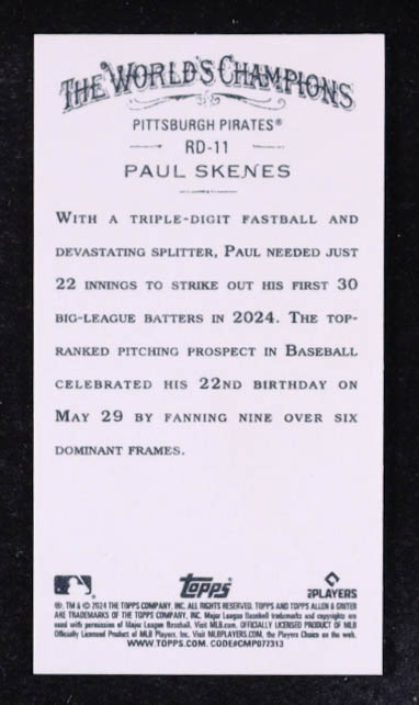 Paul Skenes 2024 Topps Allen and Ginter Mini Rookie Design Variations #RD11 RC at PristineAuction.com Paul Skenes 2024 Topps Allen and Ginter Mini Rookie Design Variations #RD11 RC at PristineAuction.com