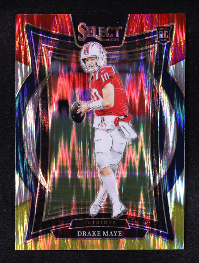 Drake Maye 2024 Select Prizm Red and Yellow Shock #27 RC at PristineAuction.com Drake Maye 2024 Select Prizm Red and Yellow Shock #27 RC at PristineAuction.com
