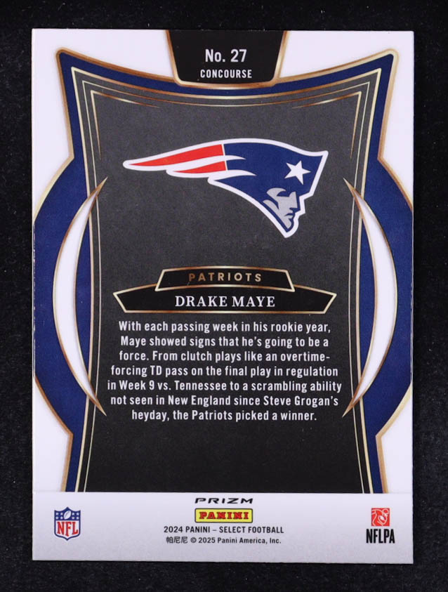 Drake Maye 2024 Select Prizm Red and Yellow Shock #27 RC at PristineAuction.com Drake Maye 2024 Select Prizm Red and Yellow Shock #27 RC at PristineAuction.com