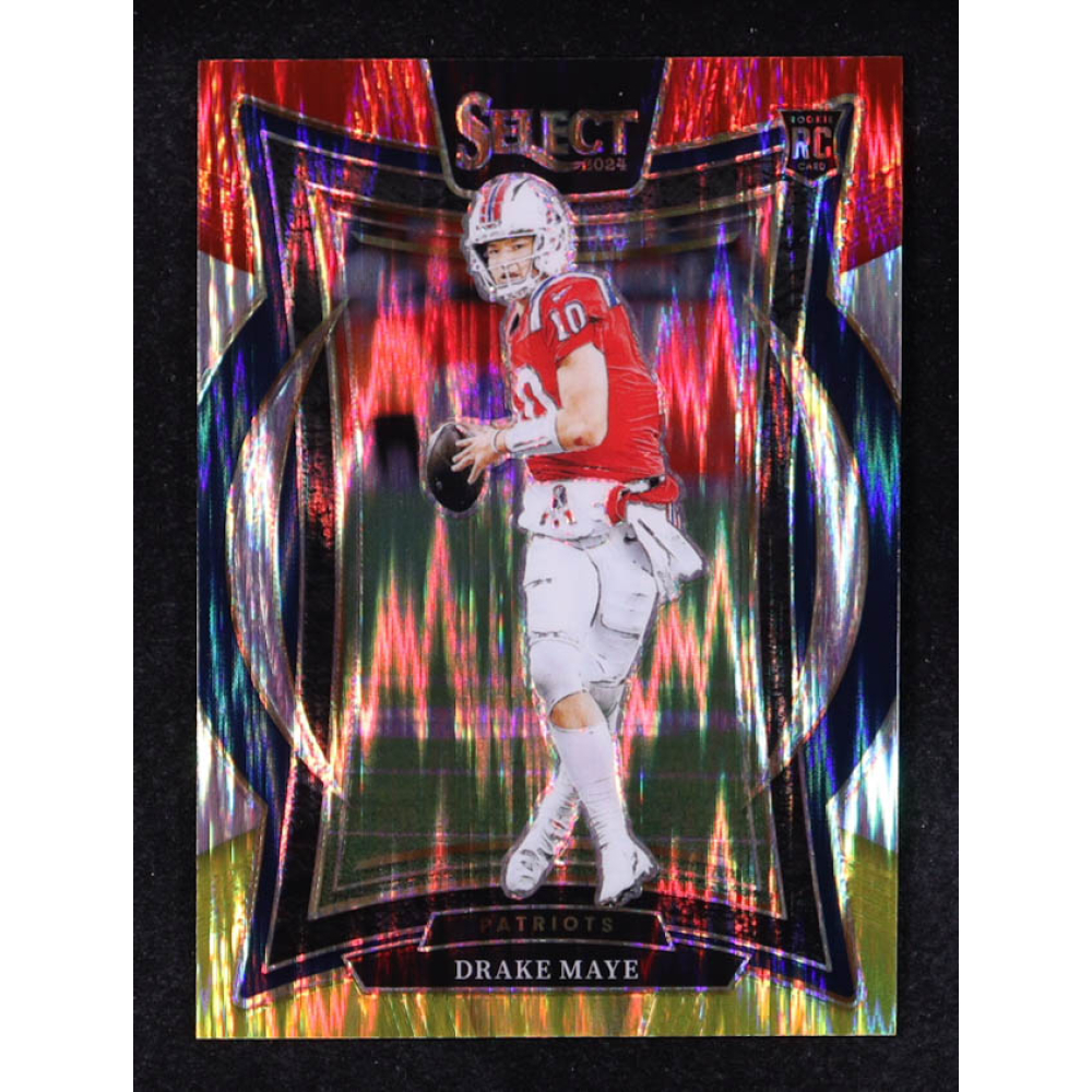 Drake Maye 2024 Select Prizm Red and Yellow Shock #27 RC at PristineAuction.com