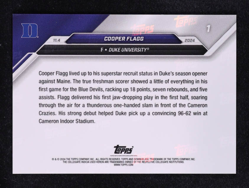 Cooper Flagg 2024-25 Bowman University Now #1 RC at PristineAuction.com Cooper Flagg 2024-25 Bowman University Now #1 RC at PristineAuction.com