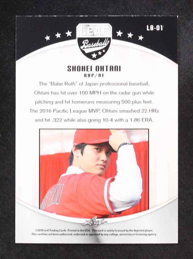 Shohei Ohtani 2018 Leaf Ohtani Baseball #LB01 RC at PristineAuction.com Shohei Ohtani 2018 Leaf Ohtani Baseball #LB01 RC at PristineAuction.com
