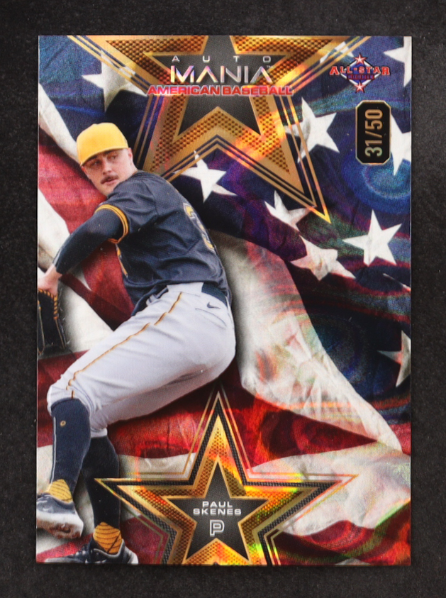 Paul Skenes 2024 Wild Card Auto Mania American Baseball American Flag Lava #AMAS-PS3 #31/50 RC at PristineAuction.com Paul Skenes 2024 Wild Card Auto Mania American Baseball American Flag Lava #AMAS-PS3 #31/50 RC at PristineAuction.com