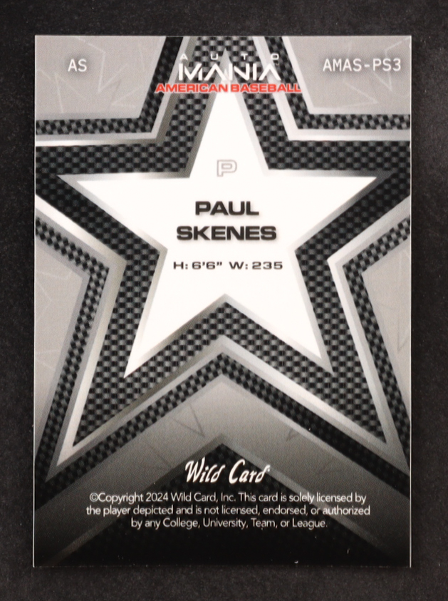 Paul Skenes 2024 Wild Card Auto Mania American Baseball American Flag Lava #AMAS-PS3 #31/50 RC at PristineAuction.com Paul Skenes 2024 Wild Card Auto Mania American Baseball American Flag Lava #AMAS-PS3 #31/50 RC at PristineAuction.com