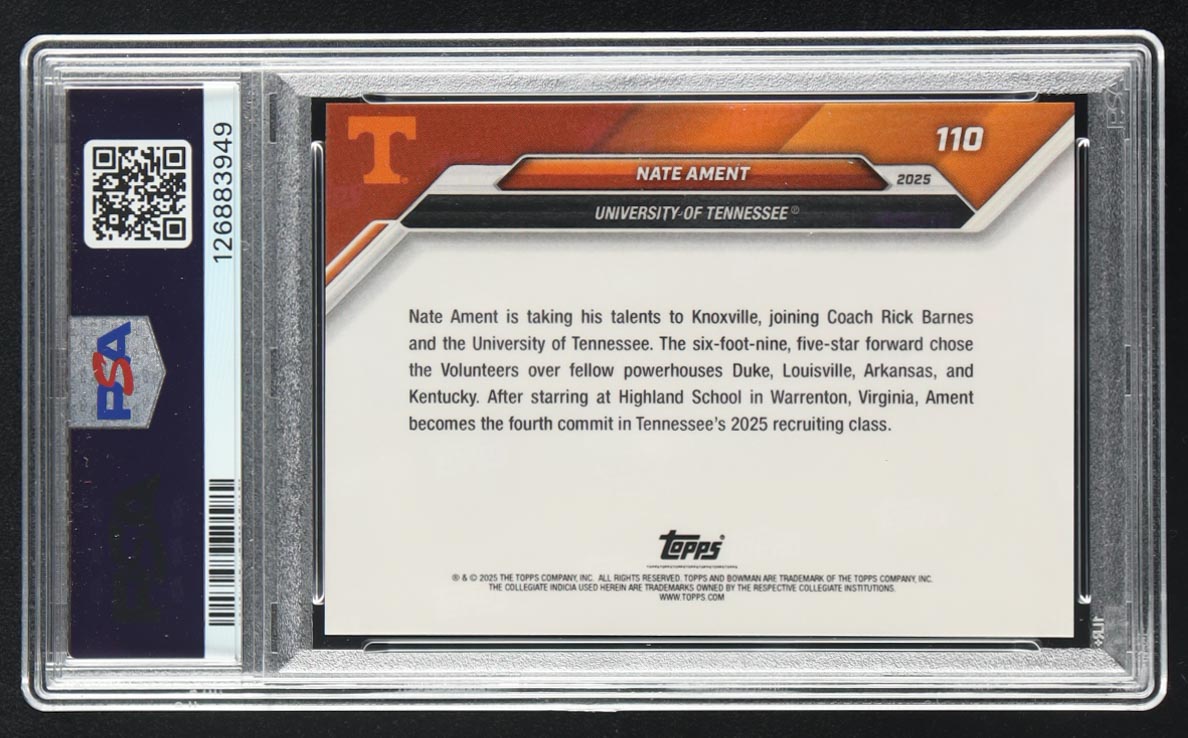 Nate Ament 2024-25 Bowman University Now #110 RC (PSA 10) at PristineAuction.com Nate Ament 2024-25 Bowman University Now #110 RC (PSA 10) at PristineAuction.com