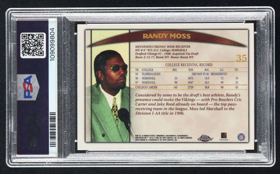 Randy Moss 1998 Topps Chrome #35 RC (PSA 9) at PristineAuction.com Randy Moss 1998 Topps Chrome #35 RC (PSA 9) at PristineAuction.com