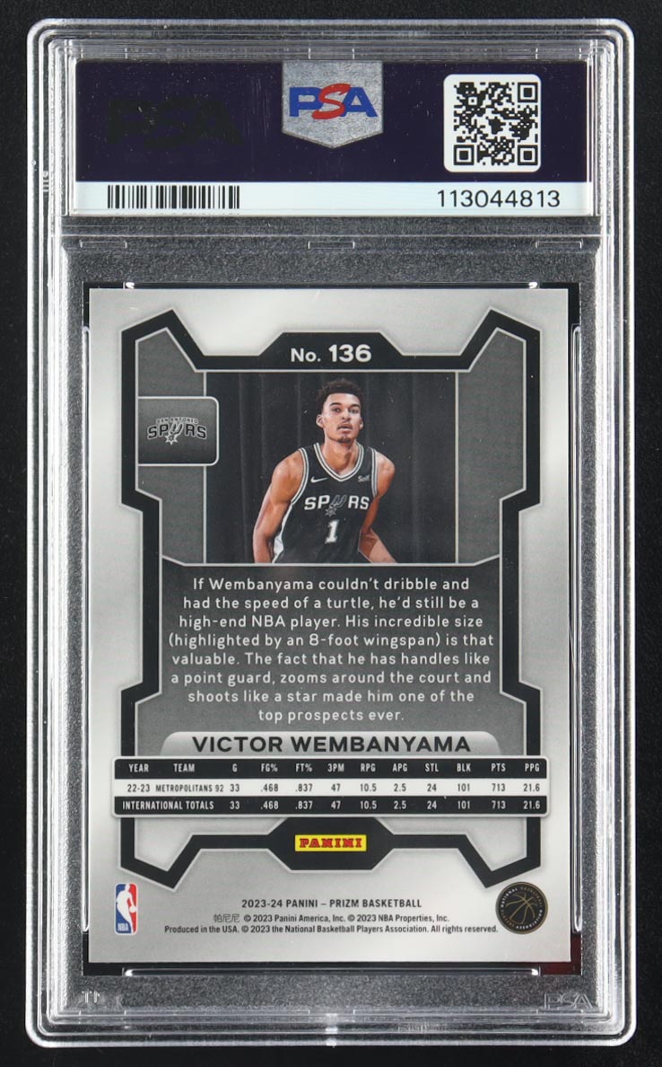Victor Wembanyama 2023 Panini Prizm #136 RC (PSA 10) at PristineAuction.com Victor Wembanyama 2023 Panini Prizm #136 RC (PSA 10) at PristineAuction.com
