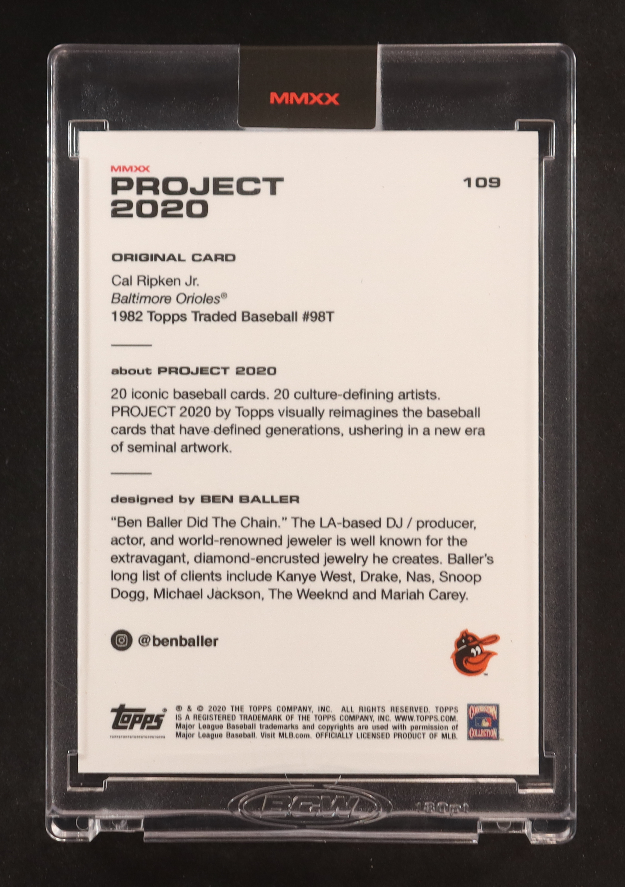 Cal Ripken Jr. 2020 Topps Project 2020 #109 / Ben Baller at PristineAuction.com Cal Ripken Jr. 2020 Topps Project 2020 #109 / Ben Baller at PristineAuction.com