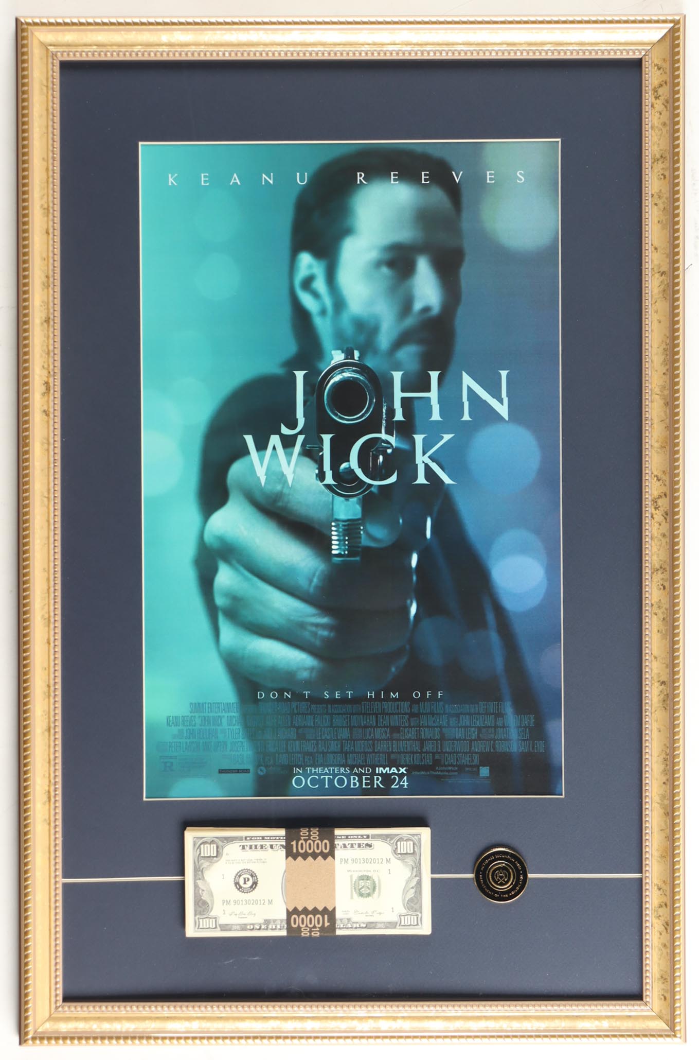 "John Wick" Custom Framed Photo Display with Money Stack & Continental Coin at PristineAuction.com "John Wick" Custom Framed Photo Display with Money Stack & Continental Coin at PristineAuction.com