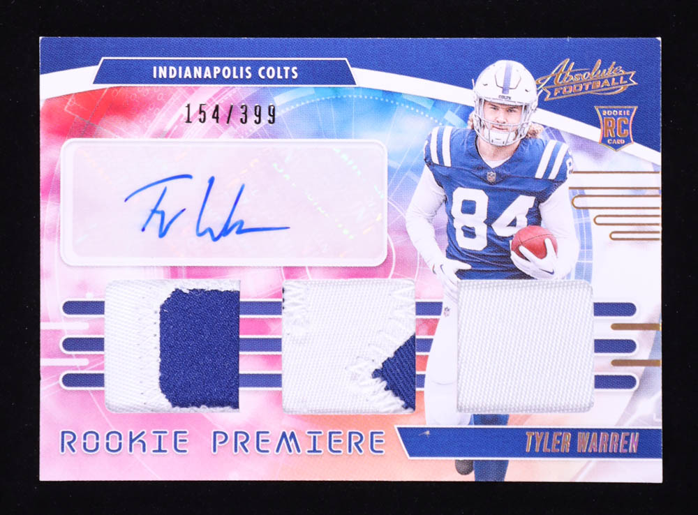 Tyler Warren 2025 Absolute Rookie Premiere Materials Autographs #12 RC #154/399 at PristineAuction.com Tyler Warren 2025 Absolute Rookie Premiere Materials Autographs #12 RC #154/399 at PristineAuction.com
