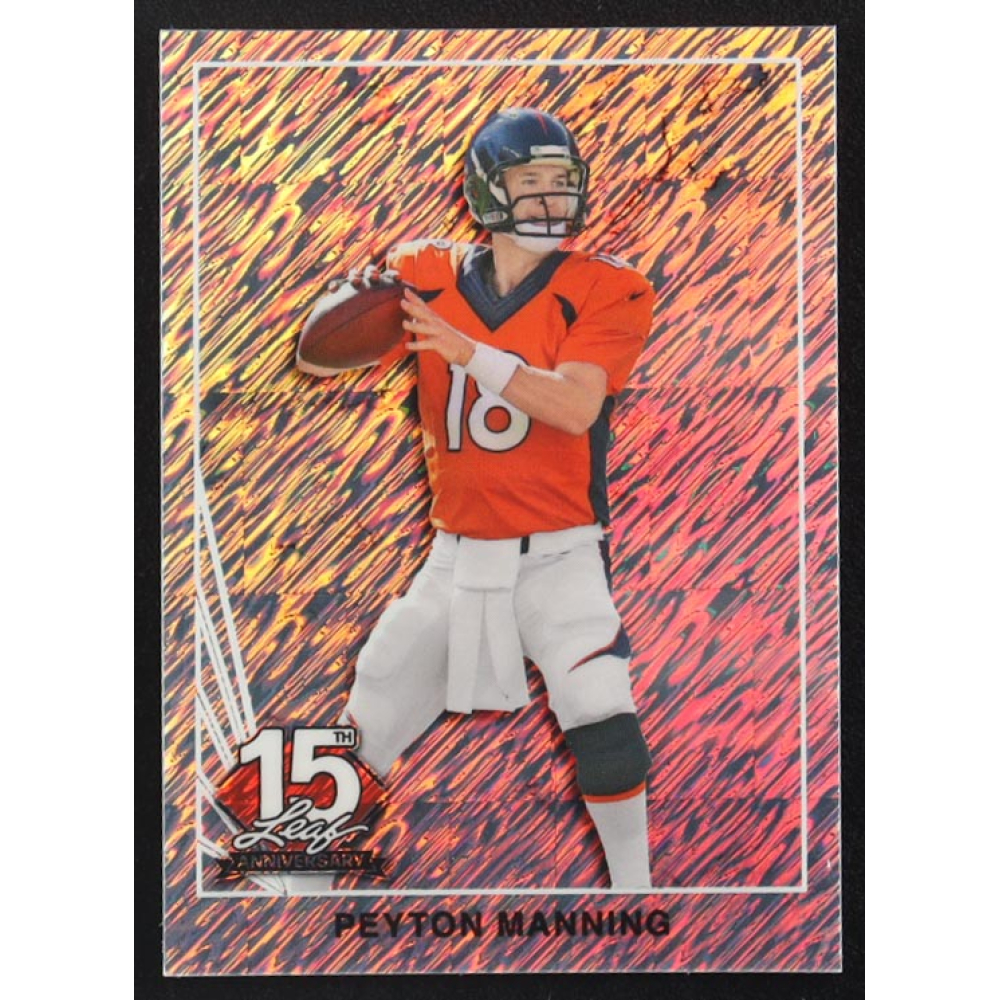 Peyton Manning 2025 Leaf 15th Anniversary '90 Leaf Silver Shimmer #90B133 #10/15 at PristineAuction.com