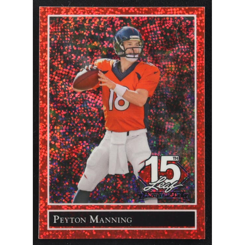 Peyton Manning 2025 Leaf 15th Anniversary '92 Leaf Gold Leaf Stars Red Sparkle #92B133 #2/3 at PristineAuction.com