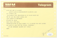 Hank Aaron Signed 715 HR 1974 Western Union Telegram (JSA) at PristineAuction.com