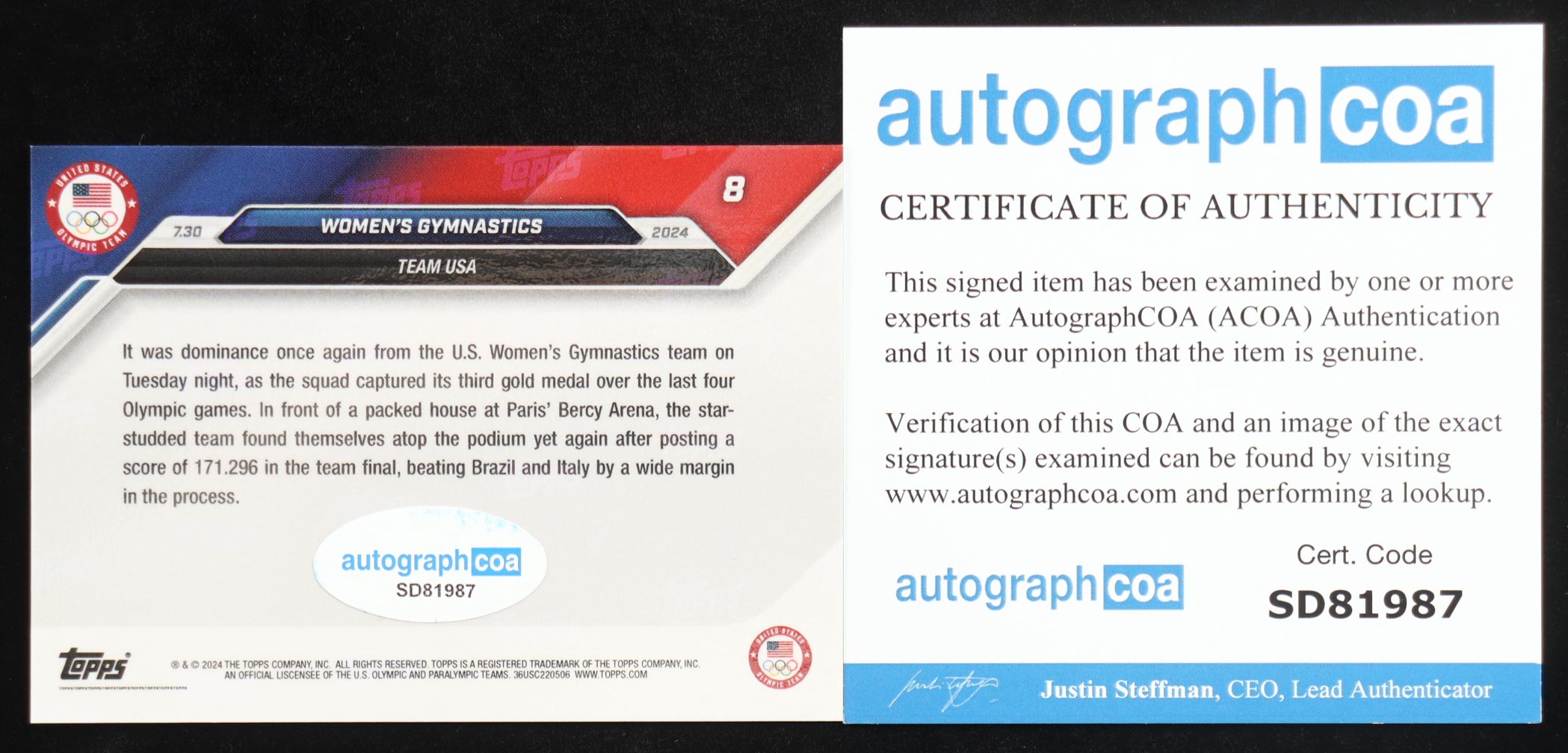 Jordan Chiles Signed 2024 Topps Now Olympic Games #8 Inscribed "2024" (ACOA) at PristineAuction.com Jordan Chiles Signed 2024 Topps Now Olympic Games #8 Inscribed "2024" (ACOA) at PristineAuction.com