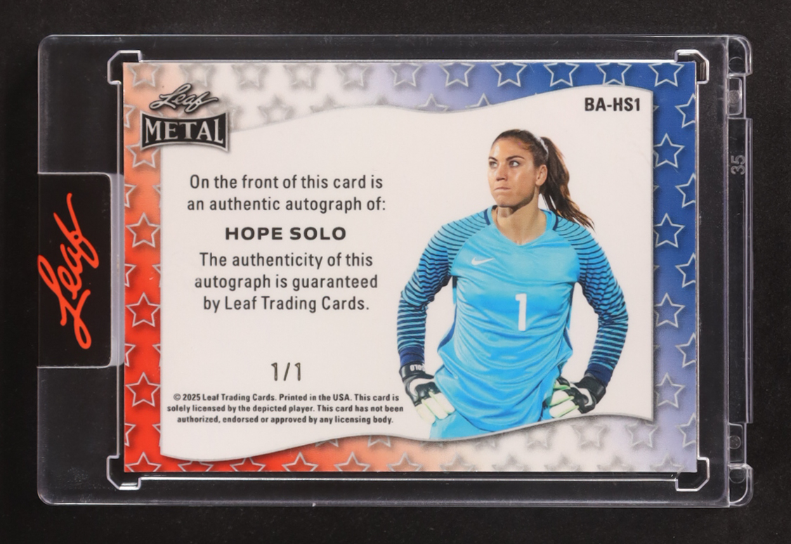 Hope Solo 2025 Leaf Independence Day Orange Shimmer Prizm Refractor Auto #BA-HS1 #1/1 at PristineAuction.com Hope Solo 2025 Leaf Independence Day Orange Shimmer Prizm Refractor Auto #BA-HS1 #1/1 at PristineAuction.com