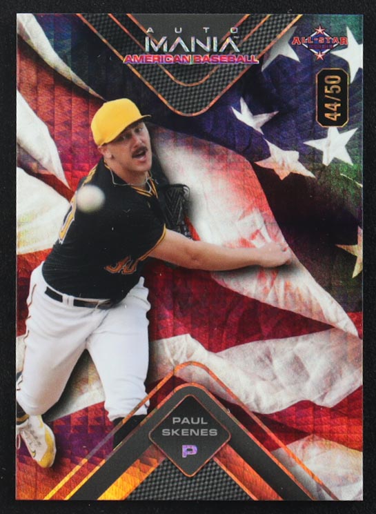 Paul Skenes 2024 Wild Card Auto Mania American Baseball American Flag Prism #AMAT-PS3 #49/50 RC at PristineAuction.com Paul Skenes 2024 Wild Card Auto Mania American Baseball American Flag Prism #AMAT-PS3 #49/50 RC at PristineAuction.com