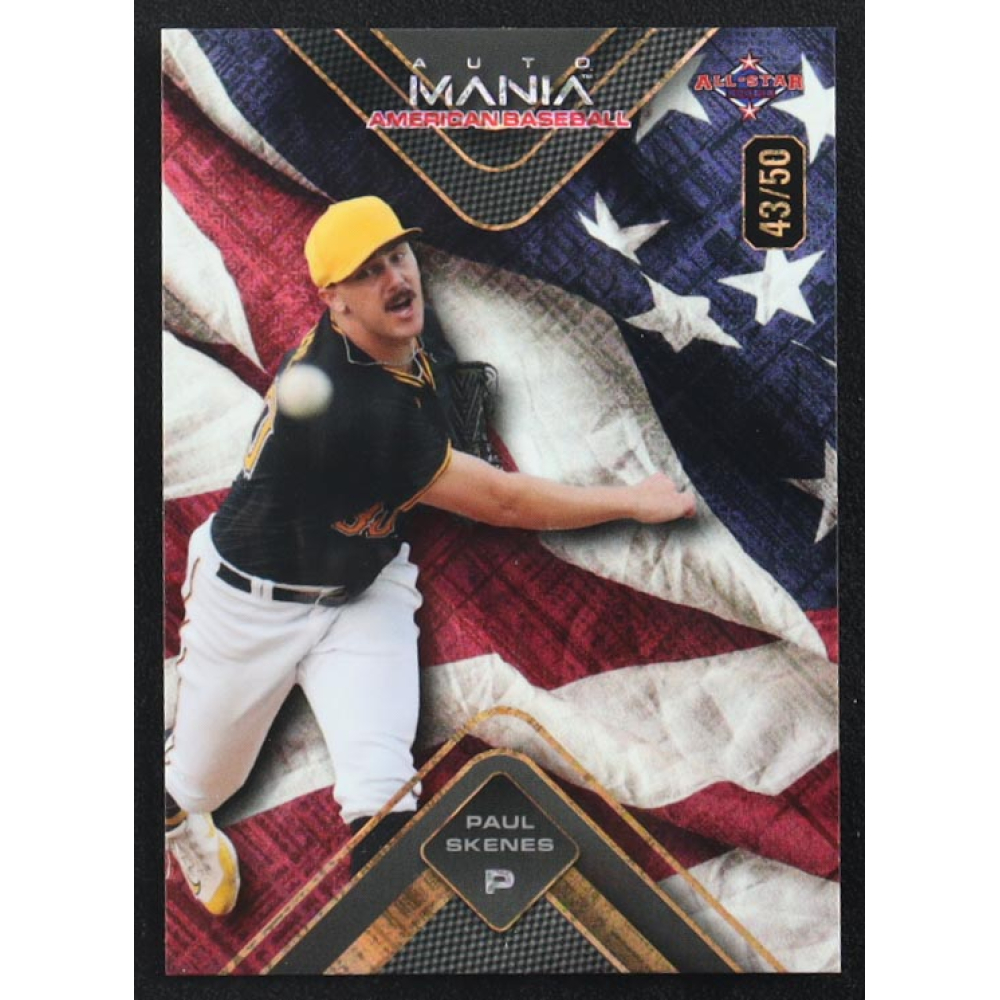 Paul Skenes 2024 Wild Card Auto Mania American Baseball American Flag Cross Hatch Foil #AMAT-PS2 #43/50 RC at PristineAuction.com