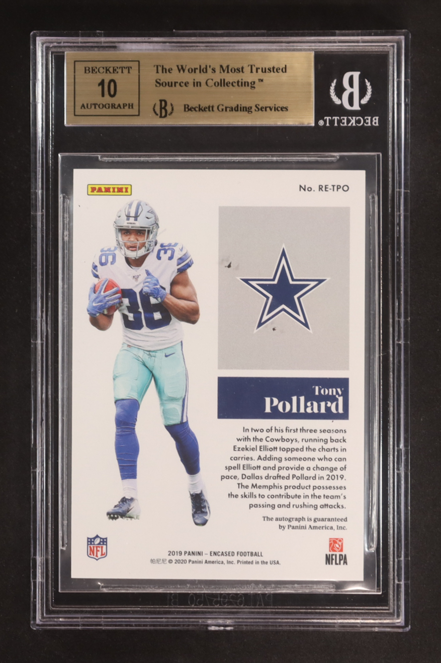 Tony Pollard 2019 Panini Encased Rookie Endorsements Auto #RE-TPO RC #15/75 (BGS 9.5 | Autograph Graded BGS 10) at PristineAuction.com Tony Pollard 2019 Panini Encased Rookie Endorsements Auto #RE-TPO RC #15/75 (BGS 9.5 | Autograph Graded BGS 10) at PristineAuction.com