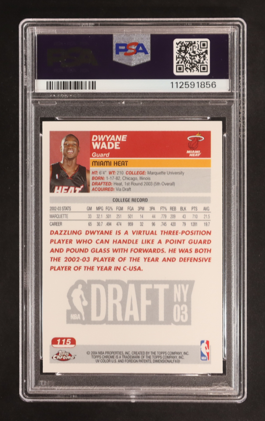 Dwyane Wade 2003-04 Topps Chrome #115 RC (PSA 9) at PristineAuction.com Dwyane Wade 2003-04 Topps Chrome #115 RC (PSA 9) at PristineAuction.com