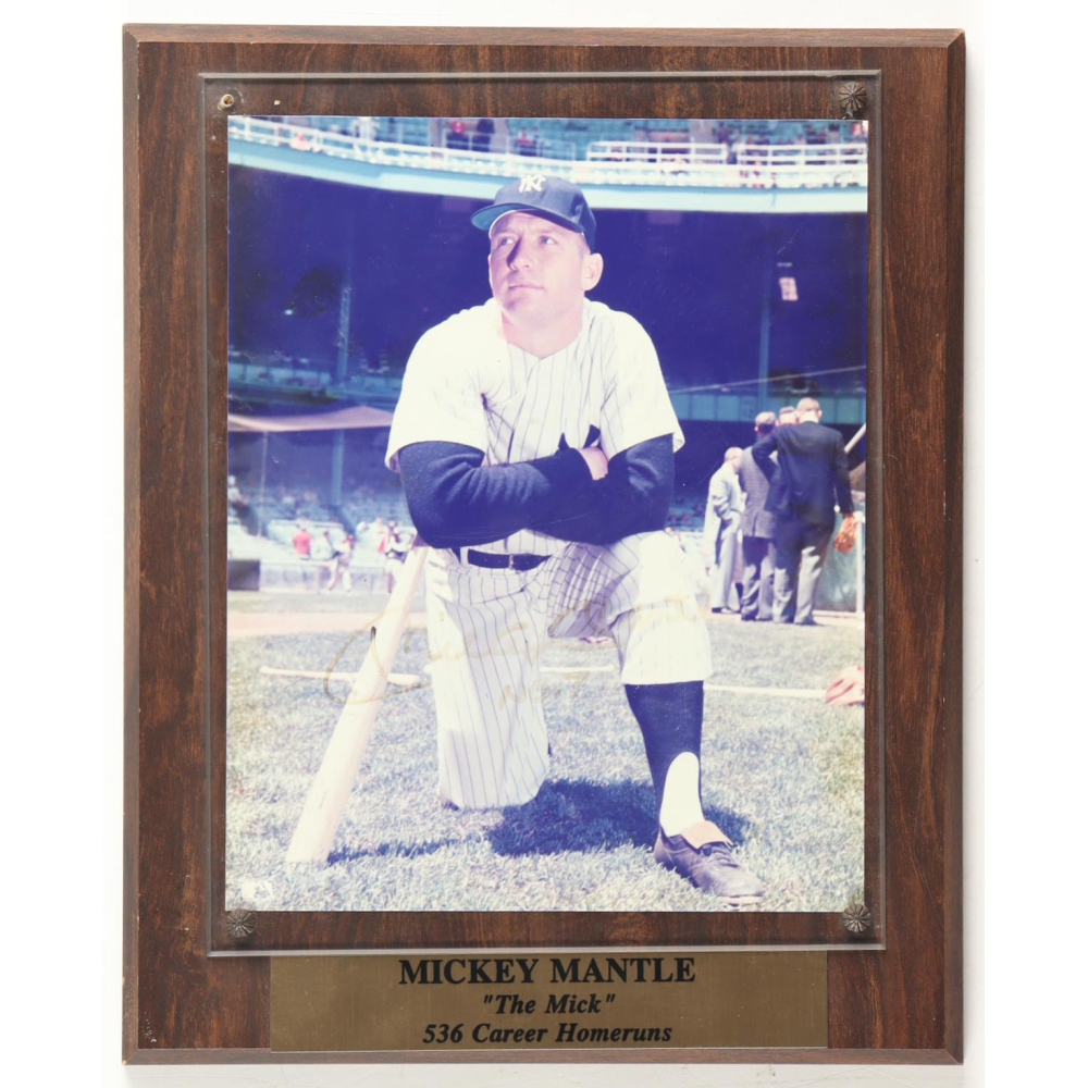 Mickey Mantle Signed 10x13 Photo Plaque Inscribed "No. 7" (JSA) at PristineAuction.com
