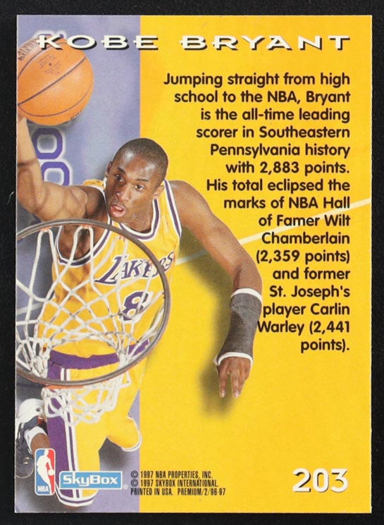 Kobe Bryant 1996-97 SkyBox Premium #203 ROO RC at PristineAuction.com Kobe Bryant 1996-97 SkyBox Premium #203 ROO RC at PristineAuction.com