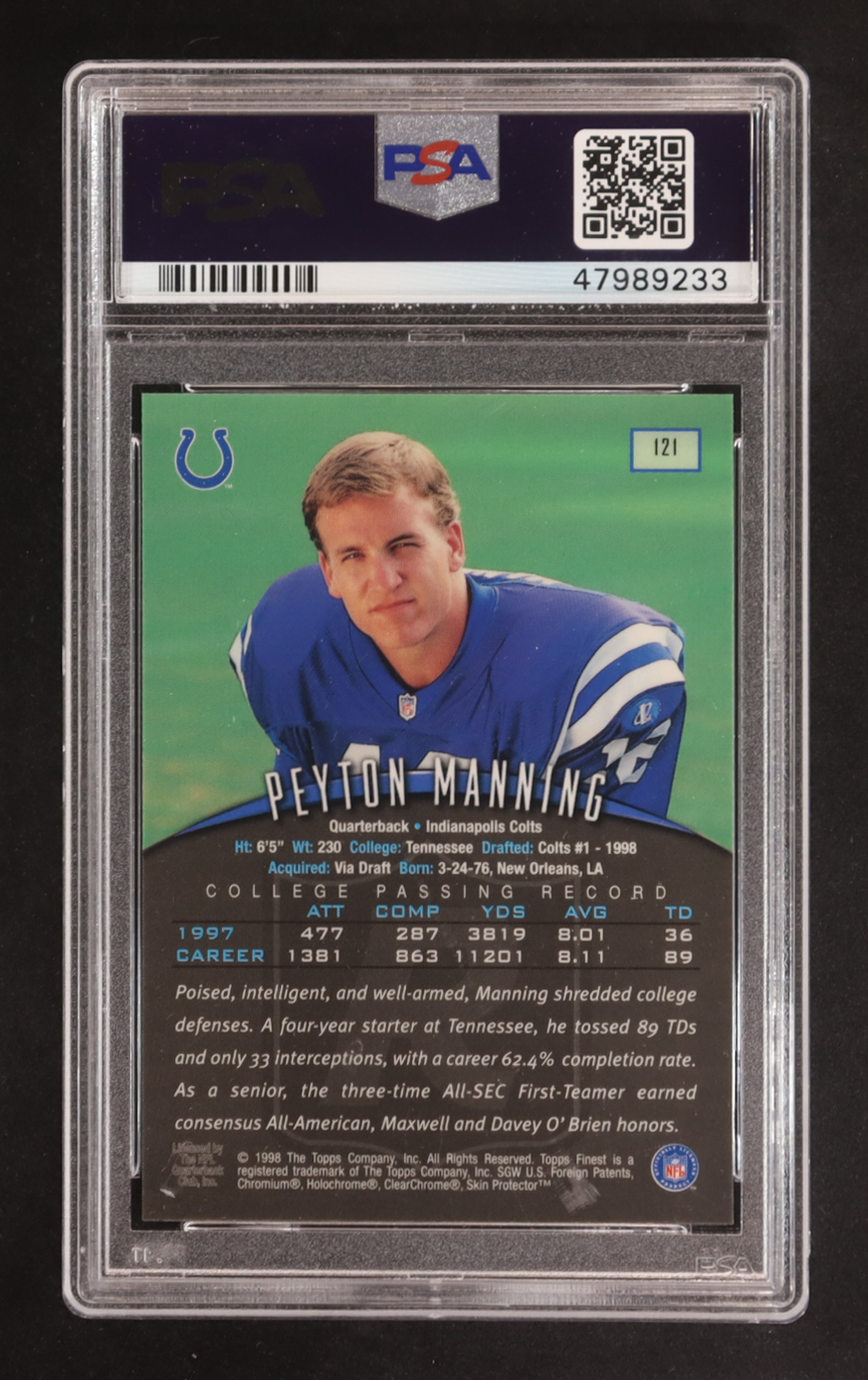 Peyton Manning 1998 Finest #121 RC (PSA 9) at PristineAuction.com Peyton Manning 1998 Finest #121 RC (PSA 9) at PristineAuction.com