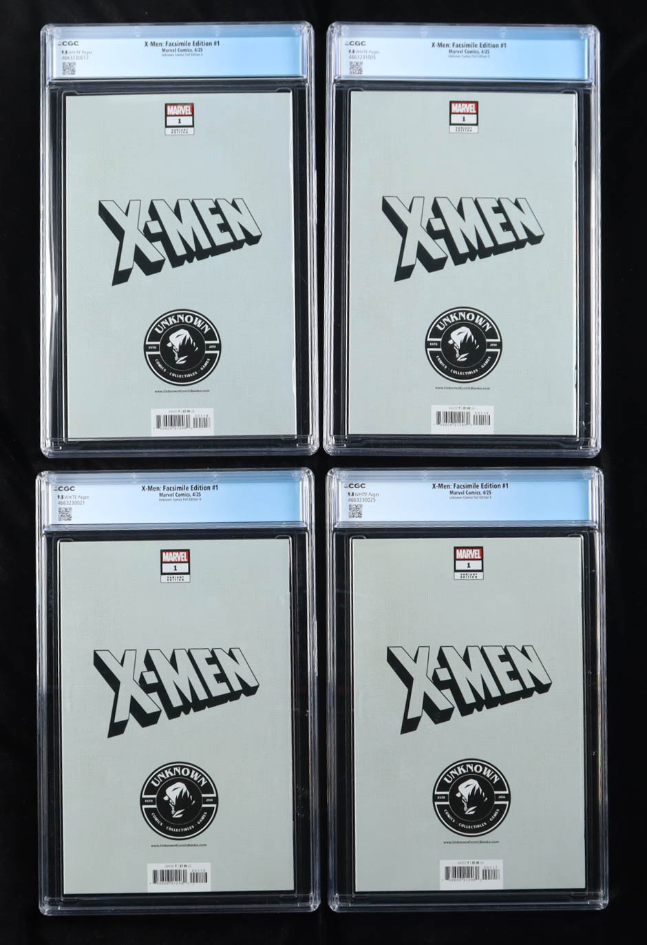 2025 "X-Men: Facsimile Edition" Issue #1 Complete Set of (4) Unknown Comic A-D Variant Cover Comic Books (CGC 9.8) at PristineAuction.com 2025 "X-Men: Facsimile Edition" Issue #1 Complete Set of (4) Unknown Comic A-D Variant Cover Comic Books (CGC 9.8) at PristineAuction.com
