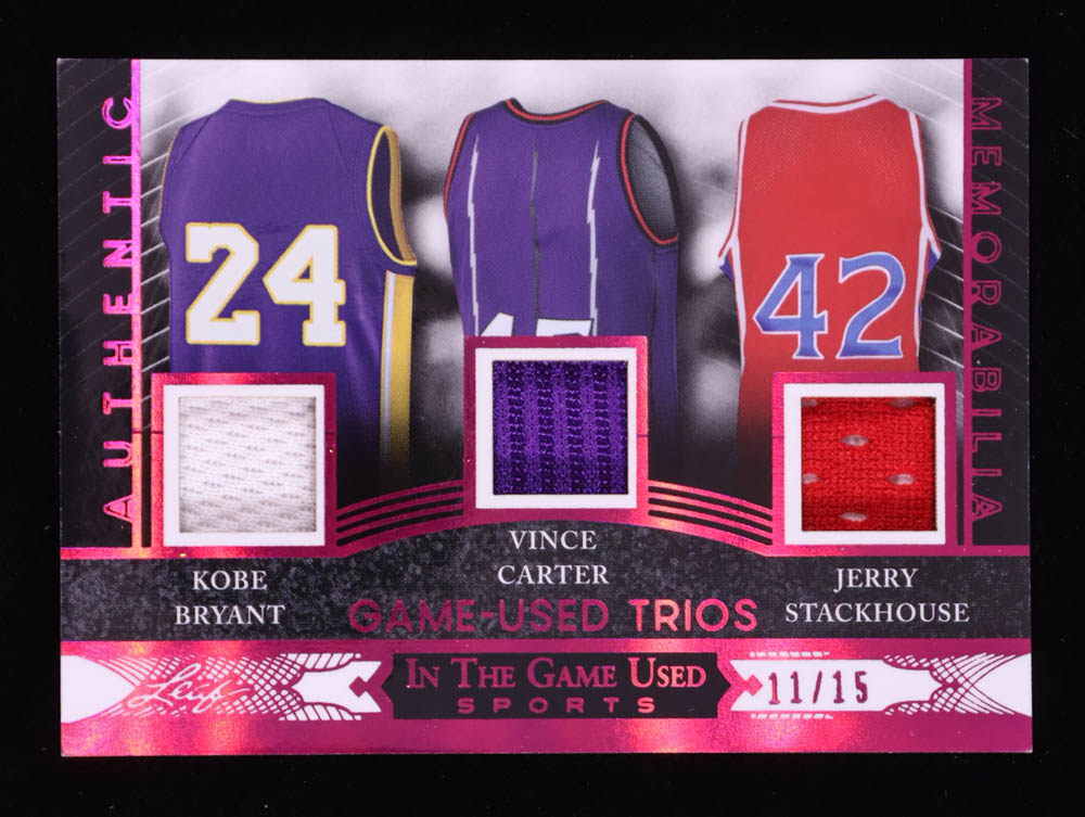 Kobe Bryant / Vince Carter / Jerry Stackhouse 2024 Leaf ITG Used Sports Game Used Trios Spectrum Pink #GUMT4 #11/15 at PristineAuction.com Kobe Bryant / Vince Carter / Jerry Stackhouse 2024 Leaf ITG Used Sports Game Used Trios Spectrum Pink #GUMT4 #11/15 at PristineAuction.com